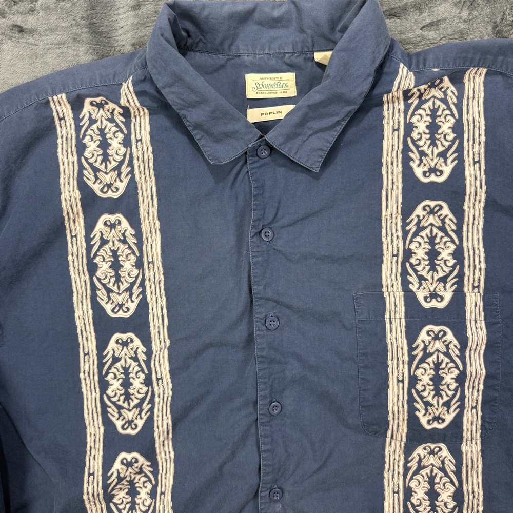 St Johns Bay Poplin Button Down Shirt‎ Mens 3XLT Blue Tribal Graphic Tall